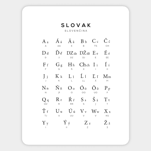 Slovak Alphabet Language Learning Chart, White Magnet by typelab